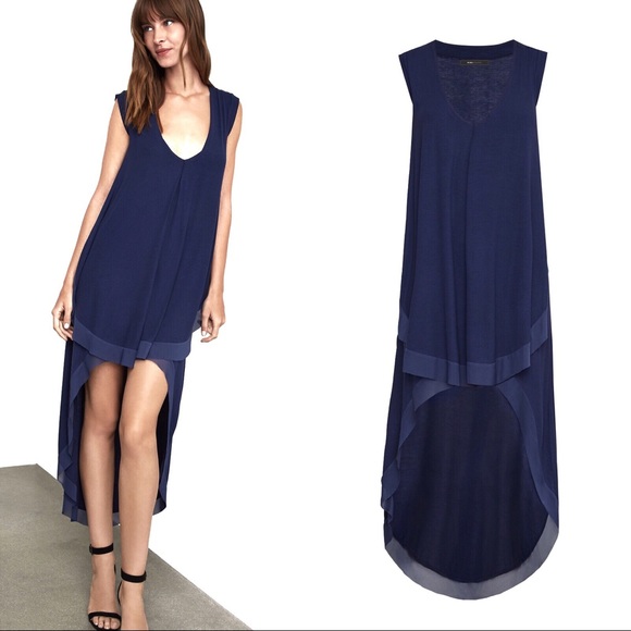 BCBG Cydnee Ruffled Rayon High-Low  Navy Dress XXS - Picture 2 of 9